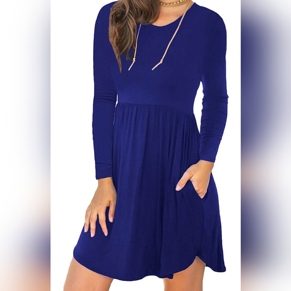 Royal Blue long sleeve dress with pockets.